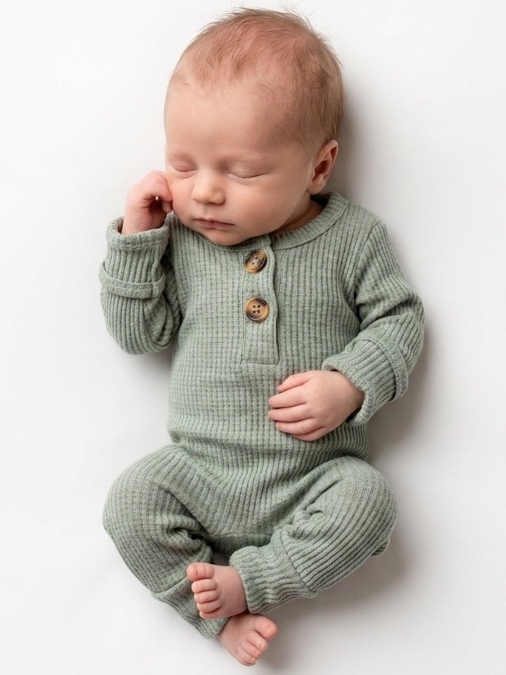 🎉 (Newborn) Soft Ribbed Baby One-Piece in Sage Green